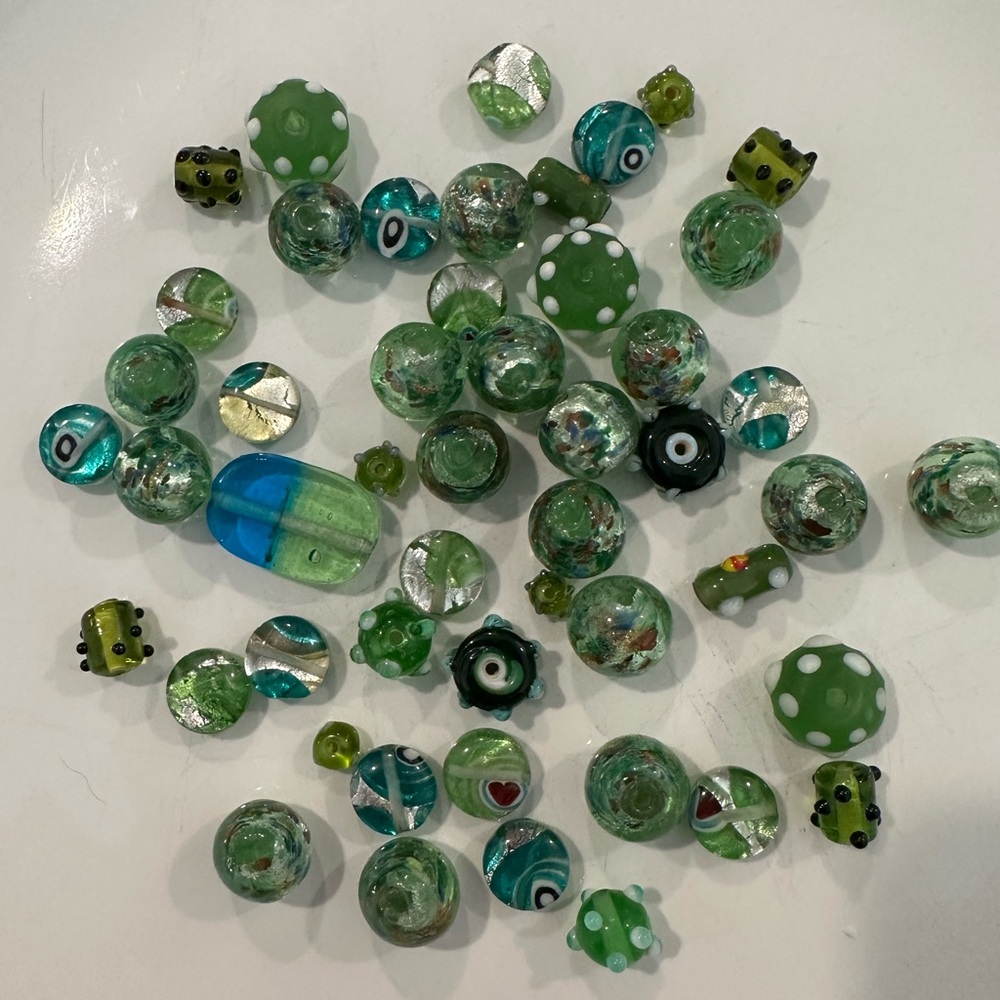 Green and Blue Glass Beads for jewelry making